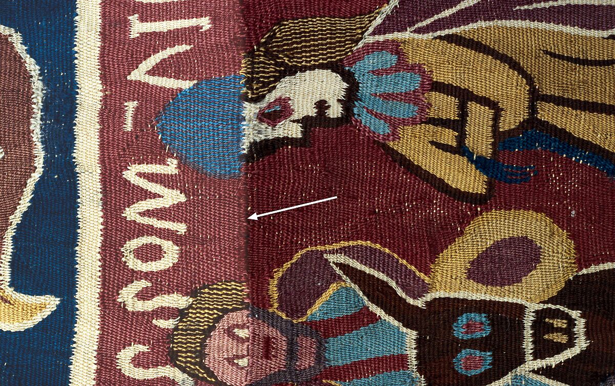 Tapestry with figurative scenes, Tapestry weave, cotton warp and camelid weft; ca. 27 ribs to one inch, Peruvian