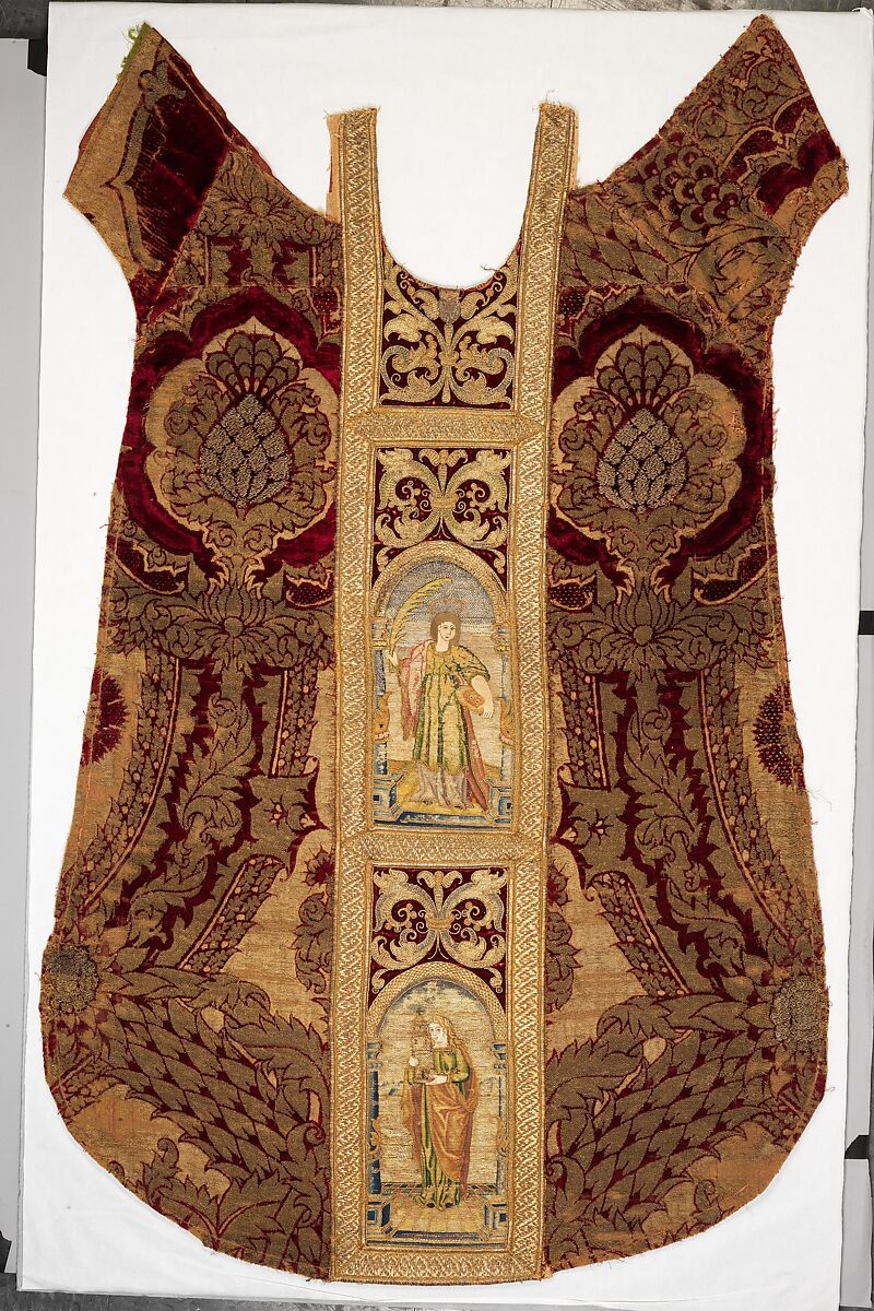 Velvet panels from a chasuble, Silk and metal thread, Italian 