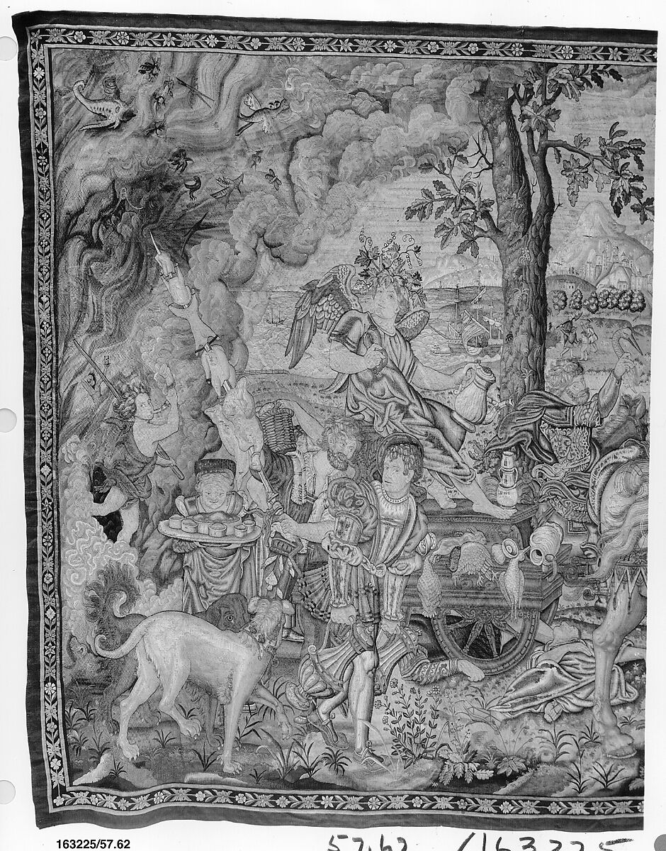 Gluttony from a set of The Seven Deadly Sins, Pieter Coecke van Aelst (Netherlandish, Aelst 1502–1550 Brussels), Wool, silk, silver-gilt thread
19-23 warps per inch, 8-10 per cm., Netherlandish, probably Brussels