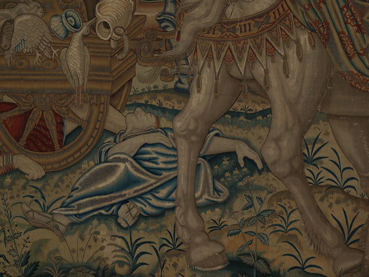 Gluttony from a set of The Seven Deadly Sins, Pieter Coecke van Aelst (Netherlandish, Aelst 1502–1550 Brussels), Wool, silk, silver-gilt thread
19-23 warps per inch, 8-10 per cm., Netherlandish, probably Brussels