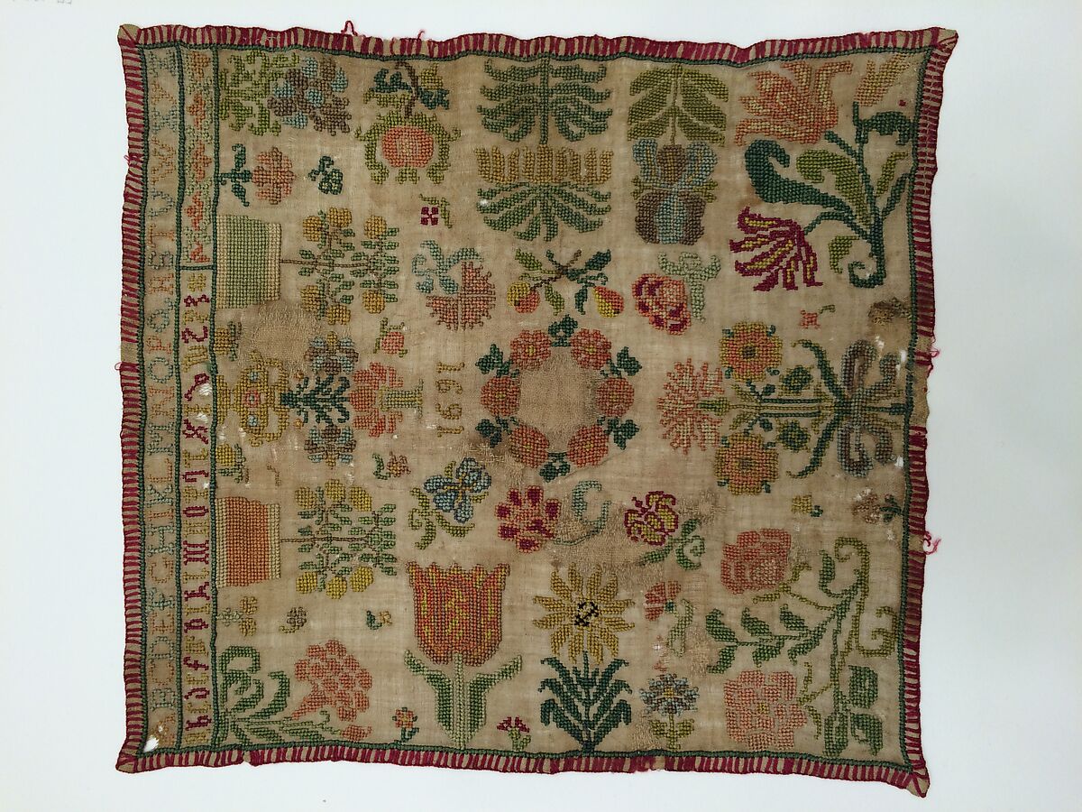 Embroidered sampler, Silk on linen, German, probably Nuremberg 