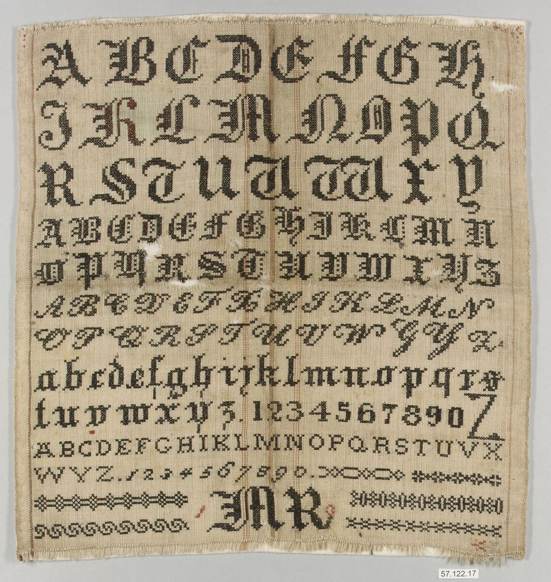 Sampler, Silk on wool canvas, probably Belgian 