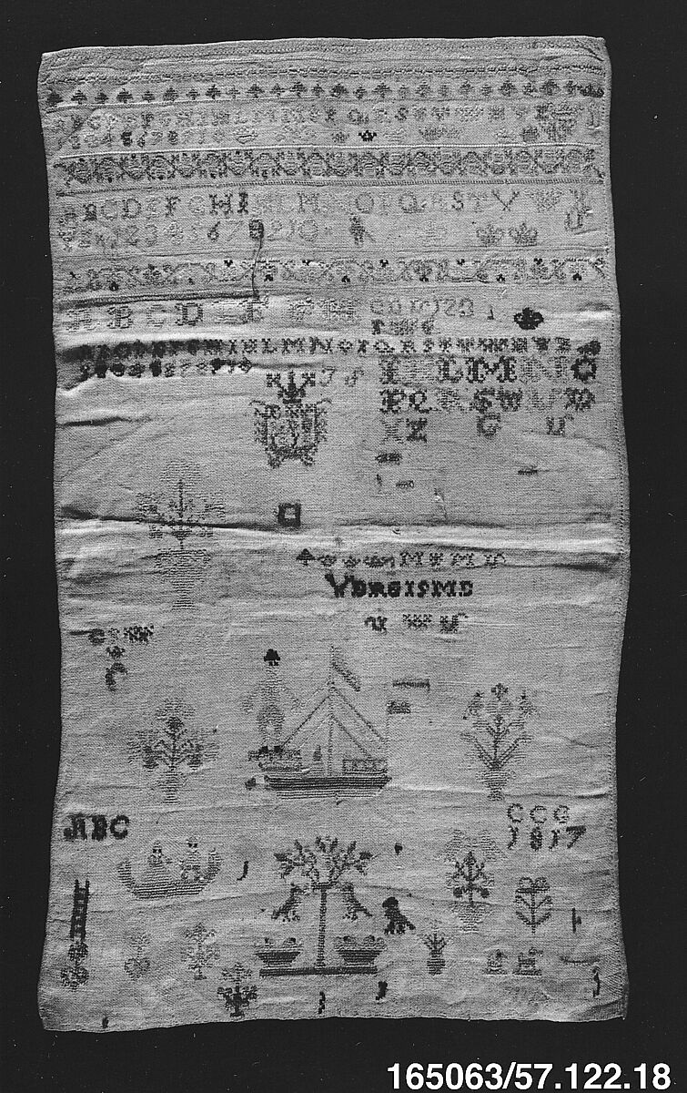 Sampler, Silk on linen, German
