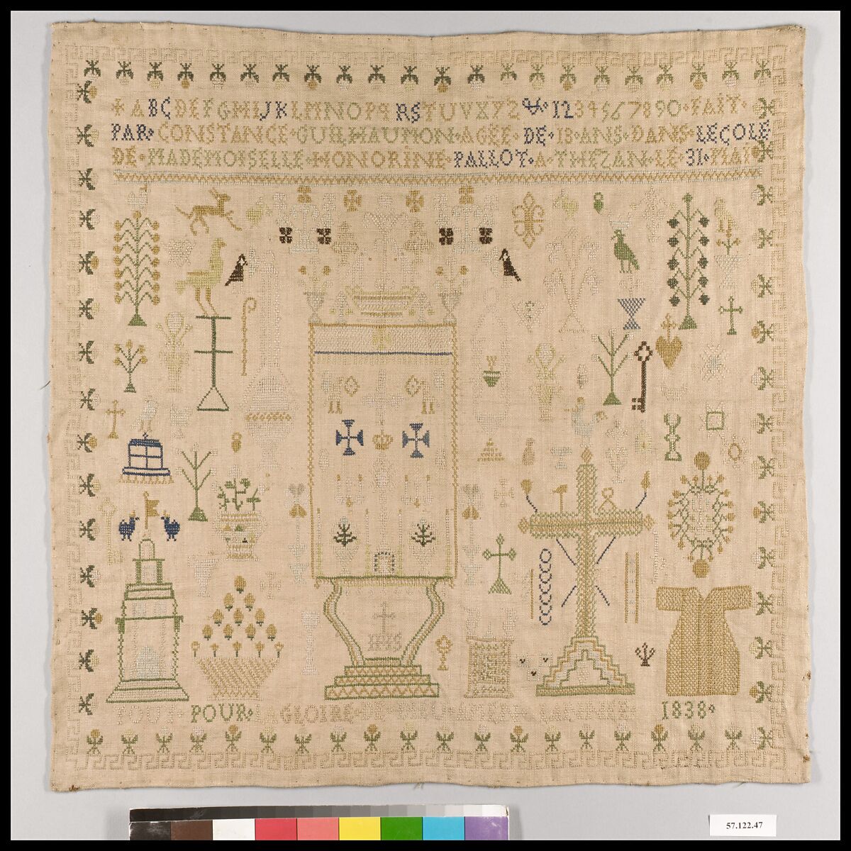 Sampler, Silk on linen, French 