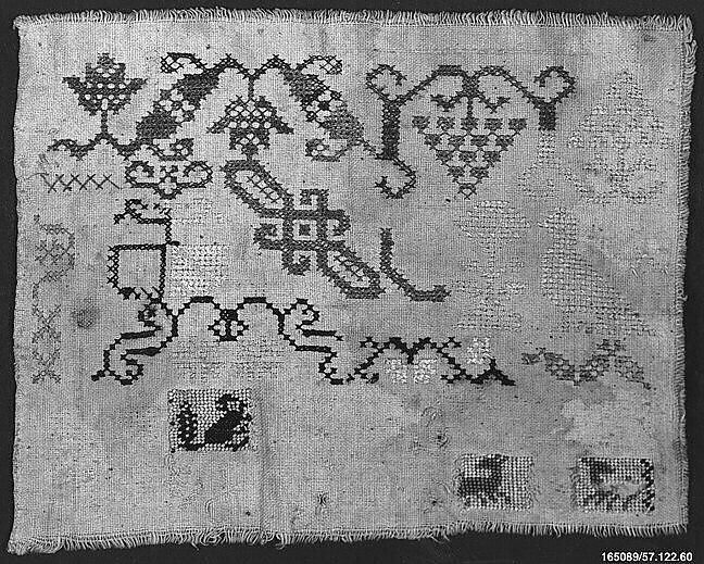 Sampler, Beads and silk on linen, Spanish 