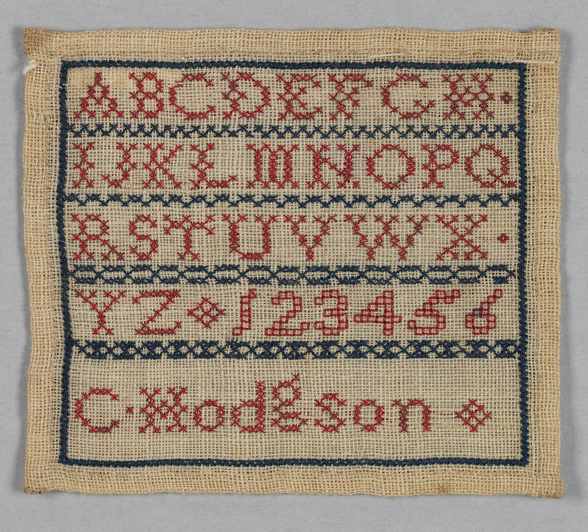 Sampler, Silk on wool canvas, British 