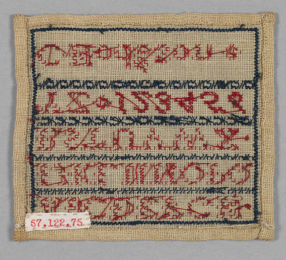 Sampler, Silk on wool canvas, British