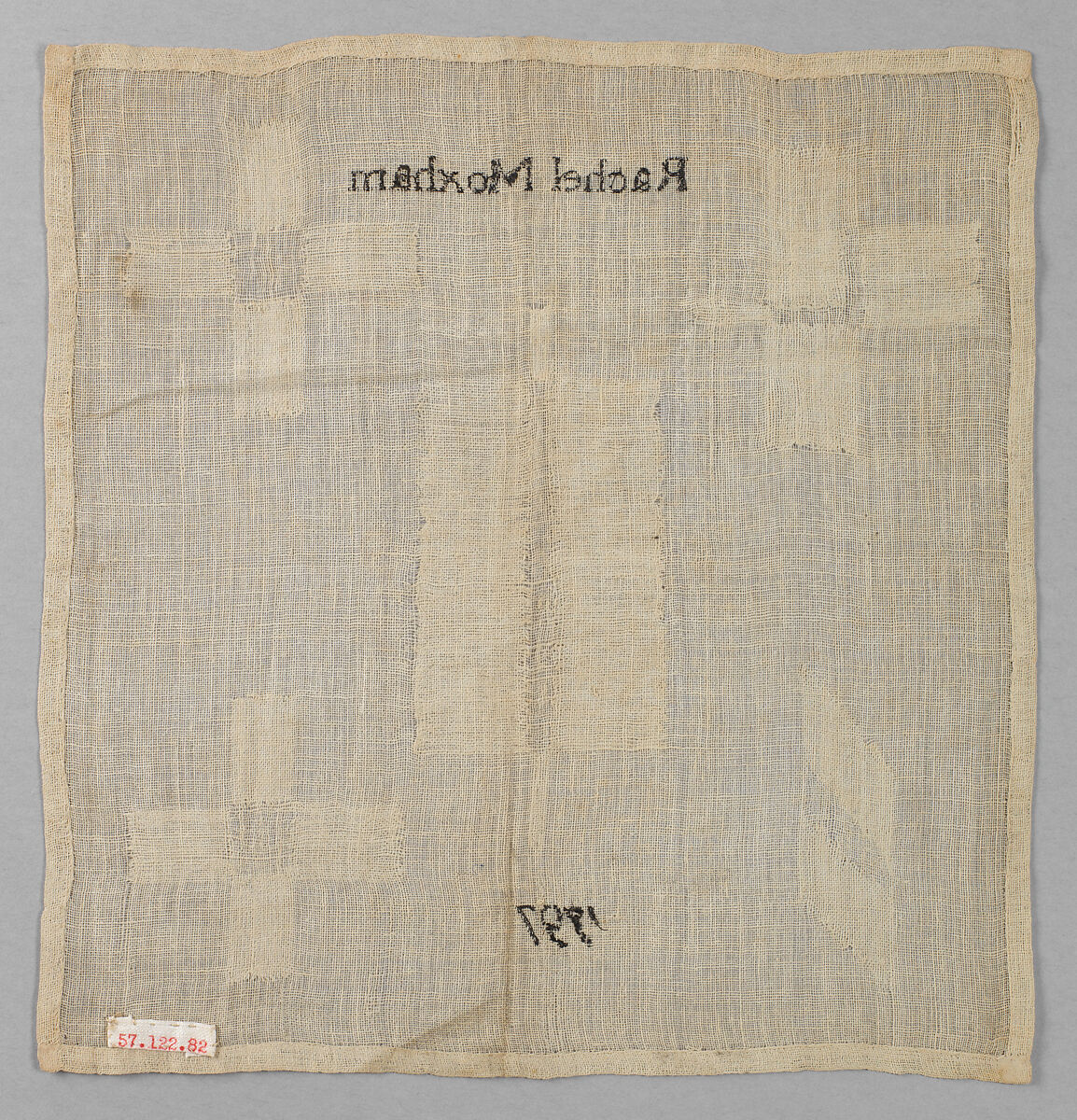 Embroidered darning sampler, Cotton on cotton gauze, British