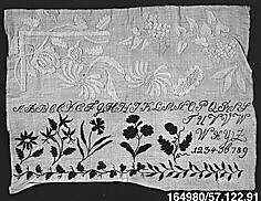 Sampler, Cotton on linen, German 