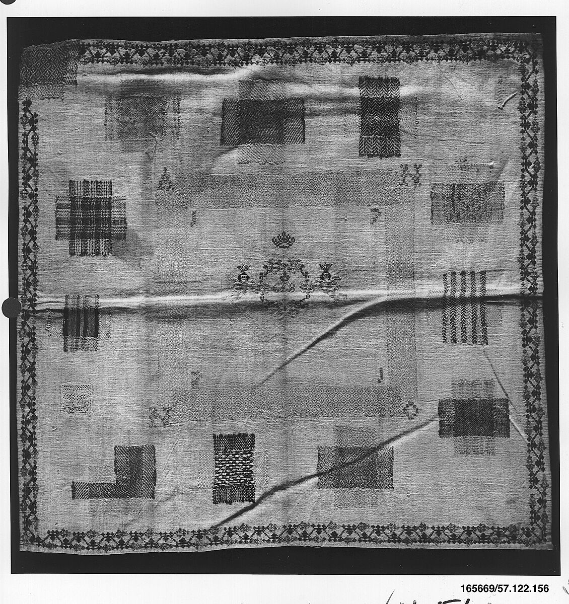 Embroidered darning sampler, Silk on cotton, Dutch 