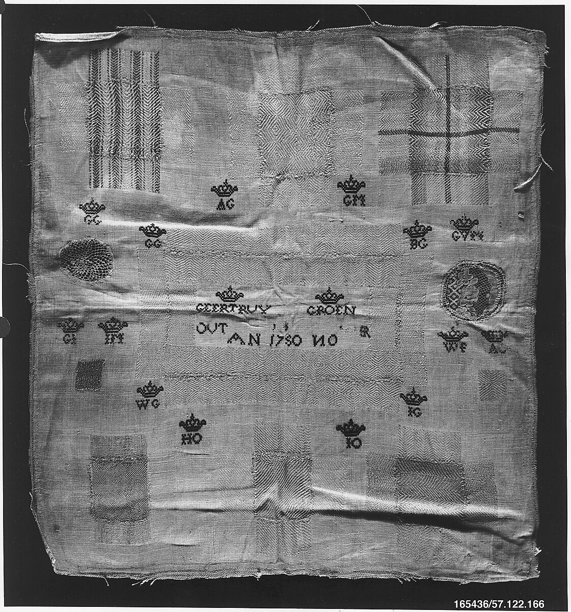 Embroidered darning sampler, Silk on linen, Dutch 