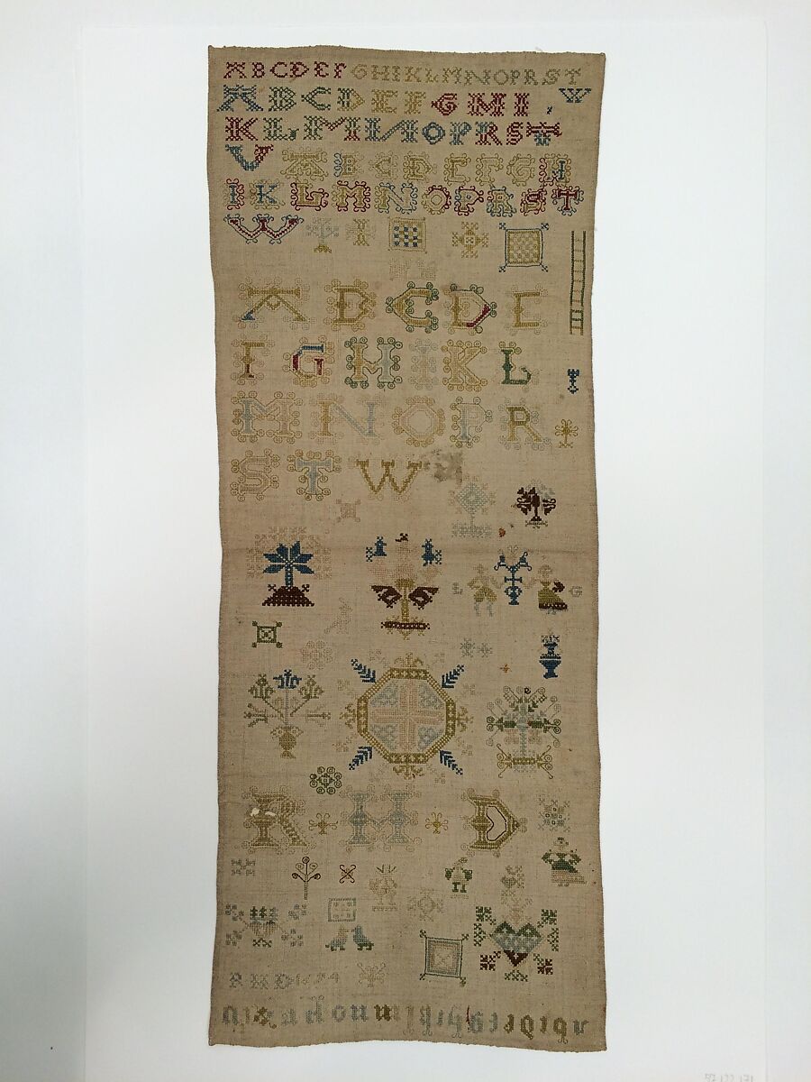 Embroidered sampler, Silk on linen, Dutch, Friesland 