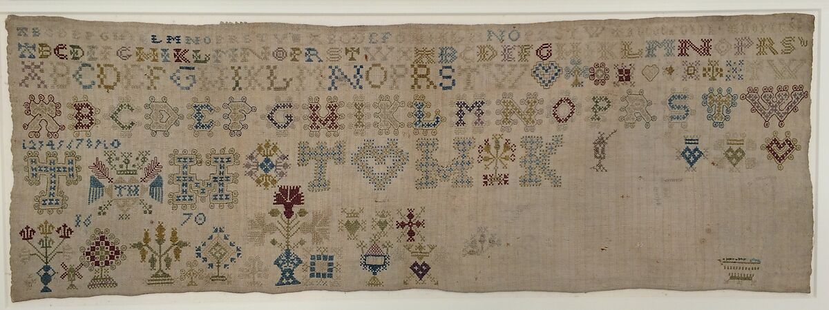 Embroidered sampler, Silk on linen, Dutch, probably Friesland 