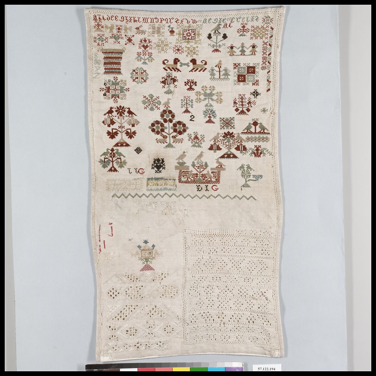 Sampler, Silk and linen on linen, Dutch 