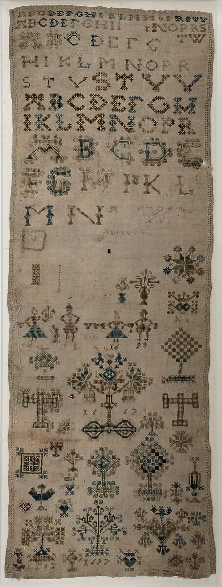 Embroidered sampler, Linen and silk on linen, Dutch, Friesland 