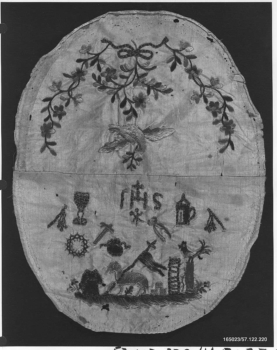Piece from a sampler, Silk and metal thread on silk, Austrian