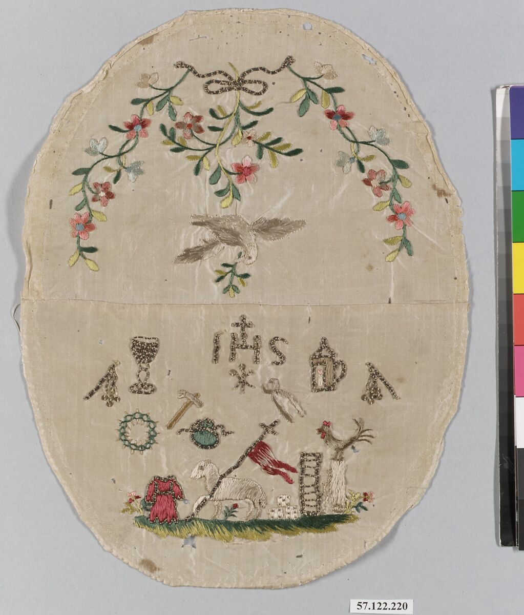 Piece from a sampler, Silk and metal thread on silk, Austrian