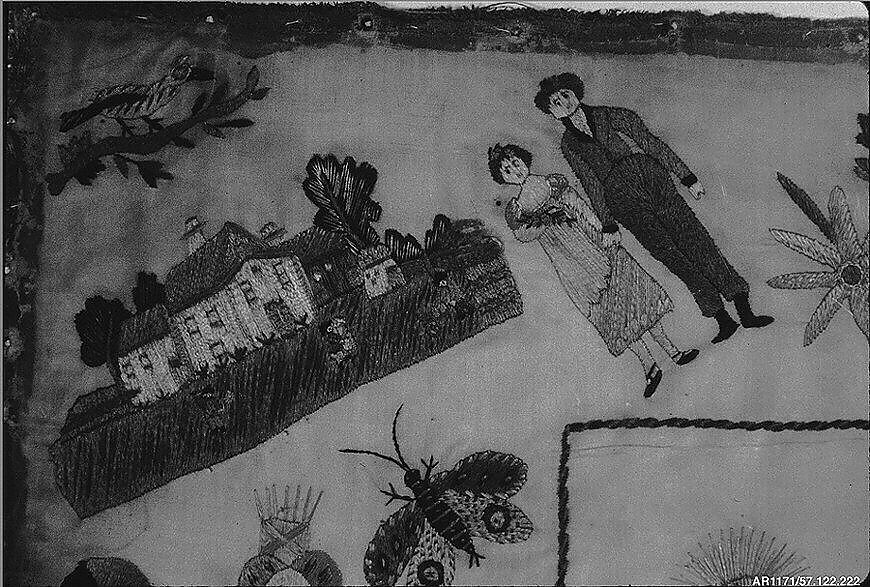 Sampler, Silk on silk, Austrian or Hungarian