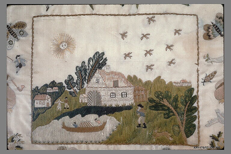 Sampler, Silk on silk, Austrian or Hungarian