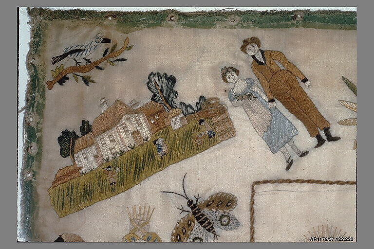 Sampler, Silk on silk, Austrian or Hungarian