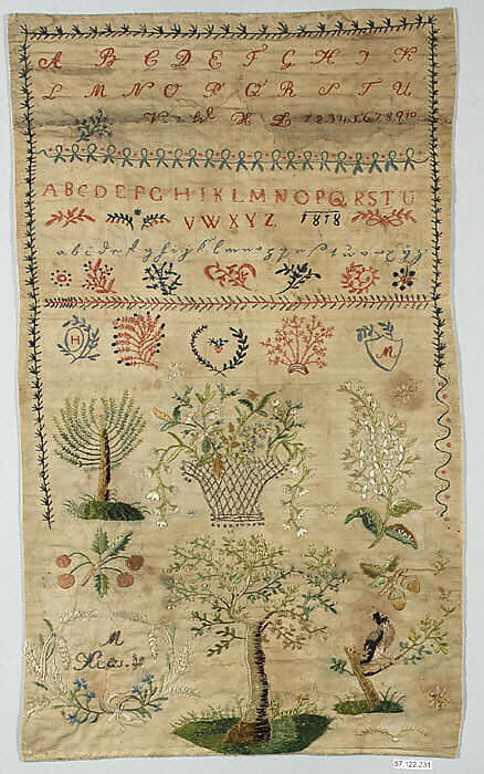 Sampler, Linen, silk and metal thread on linen, Austrian 