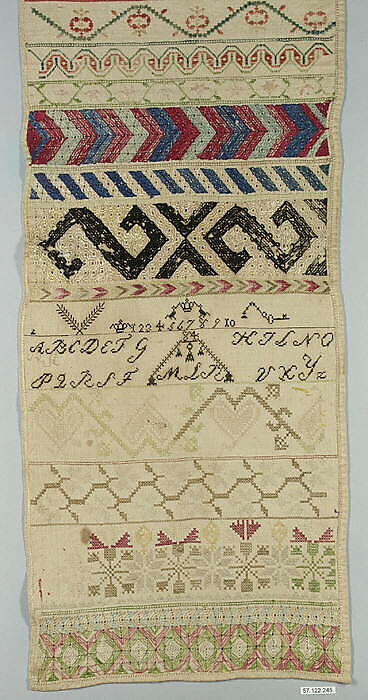 Sampler, Silk on cotton, Mexican 