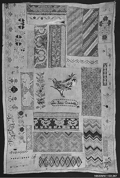 Sampler, Silk on linen, Spanish or Mexican 