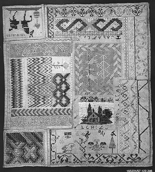 Sampler, Drawnwork, emboidery, linen and silk, Spanish or Mexican