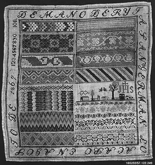 Sampler, Silk on linen, Spanish or Mexican 