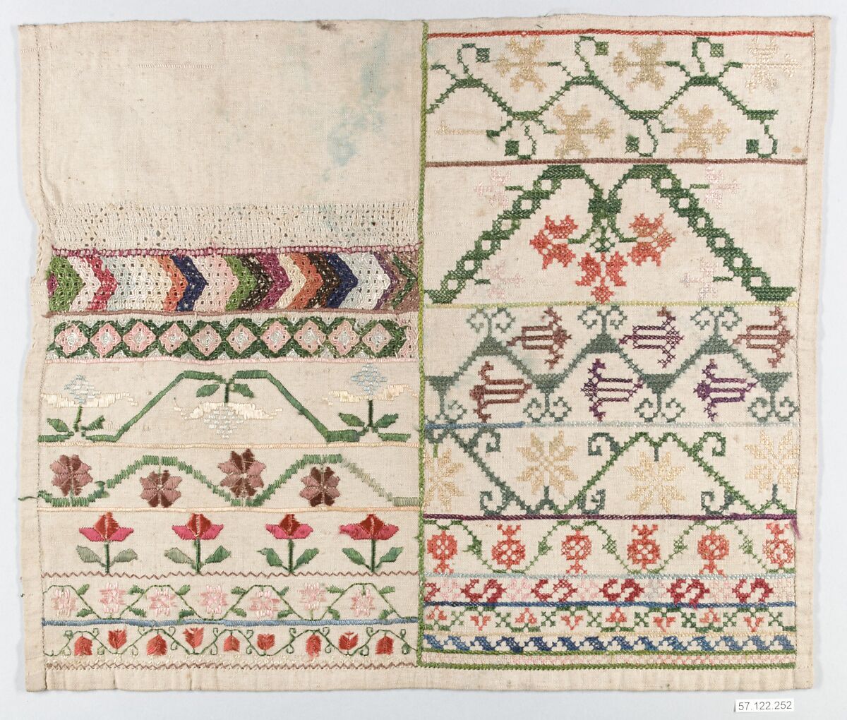 Sampler, Silk on cotton, Mexican 