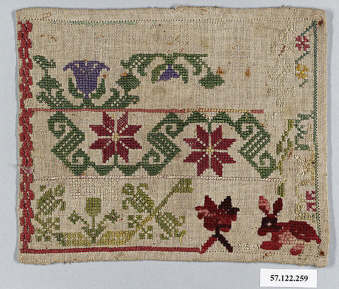 Sampler, Cotton, silk and wool on cotton, Spanish 