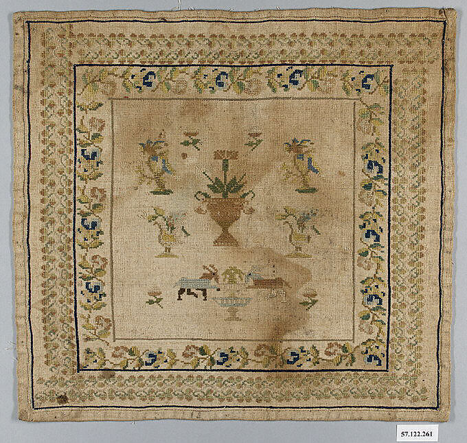 Sampler, Silk on linen, Spanish 