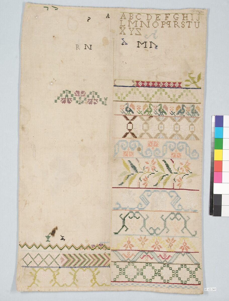 Sampler, Silk on cotton, Spanish