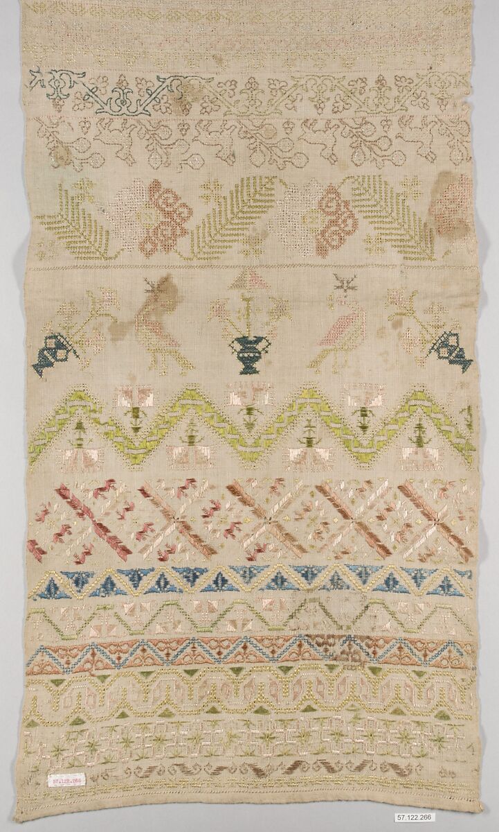 Sampler, Silk on cotton, Spanish