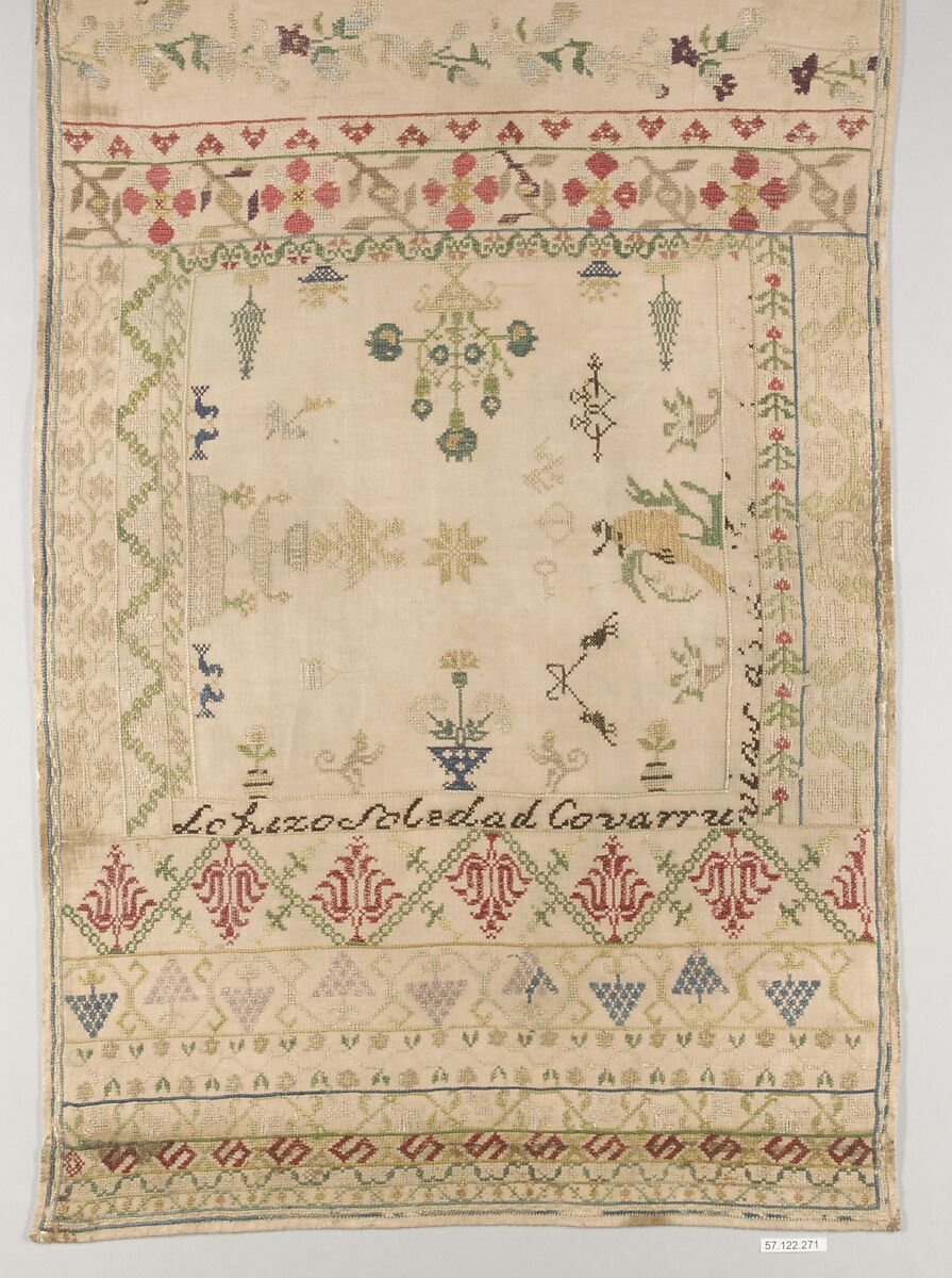 Sampler, Silk on linen, Spanish