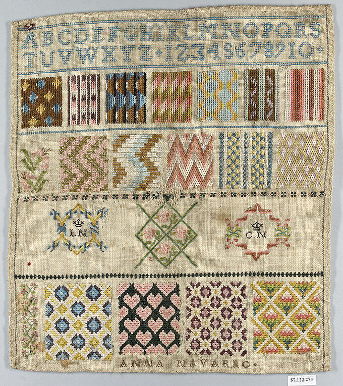 Sampler, Silk on canvas, Spanish 