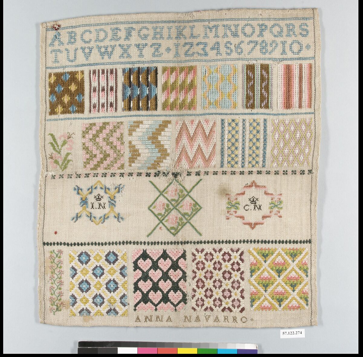 Sampler, Silk on canvas, Spanish