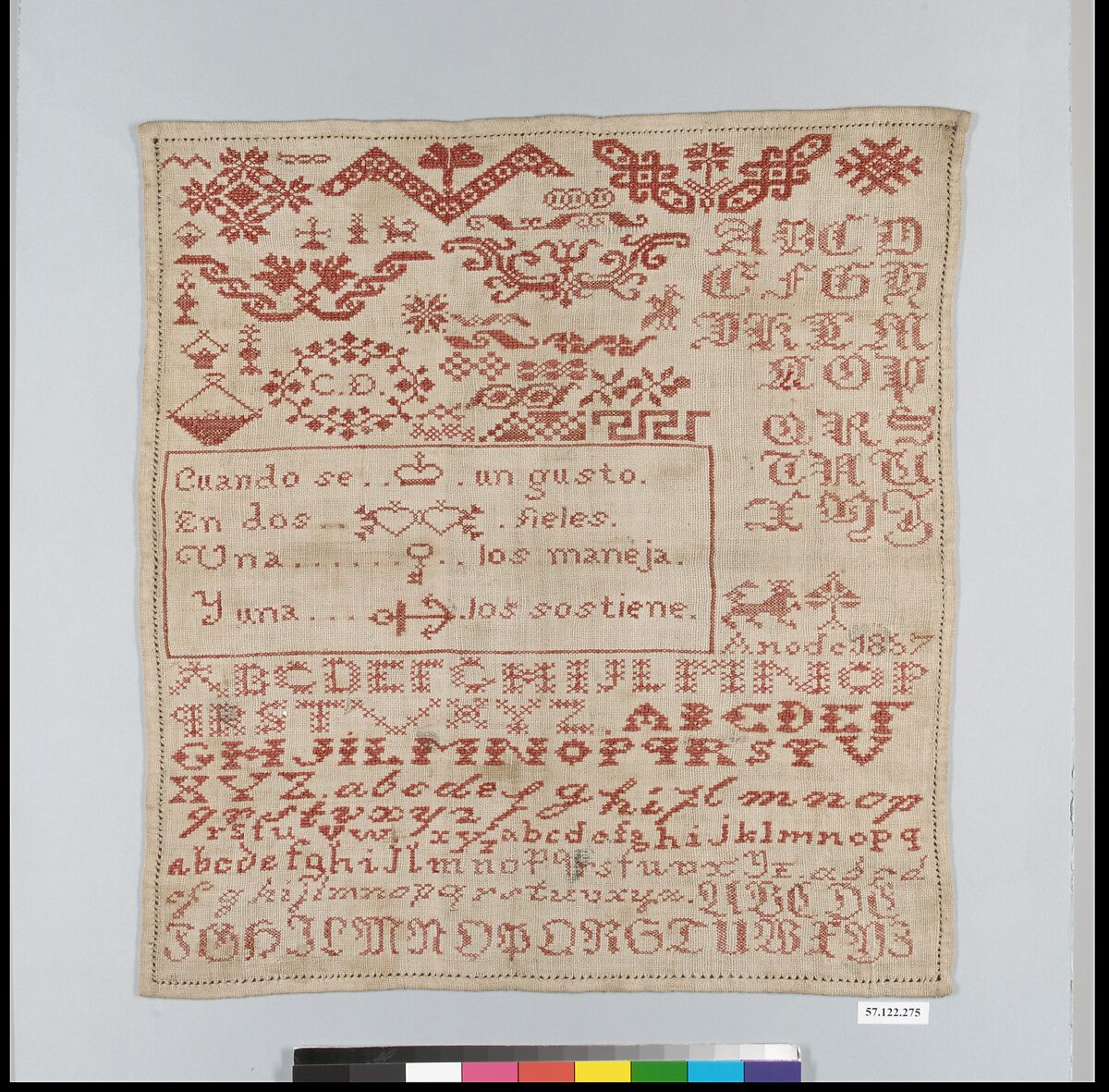 Sampler, Linen on linen, Spanish