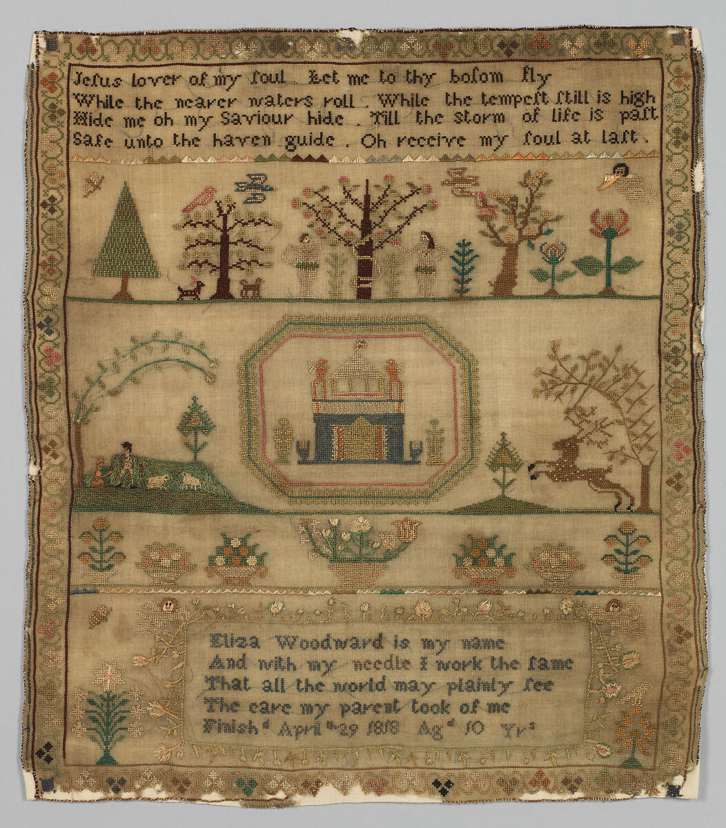 Sampler, Silk on wool canvas, British 