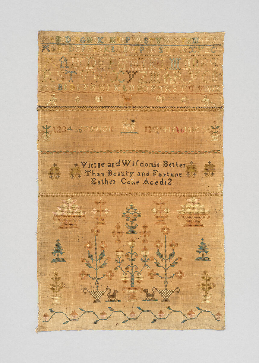 Sampler, Silk on linen, British 