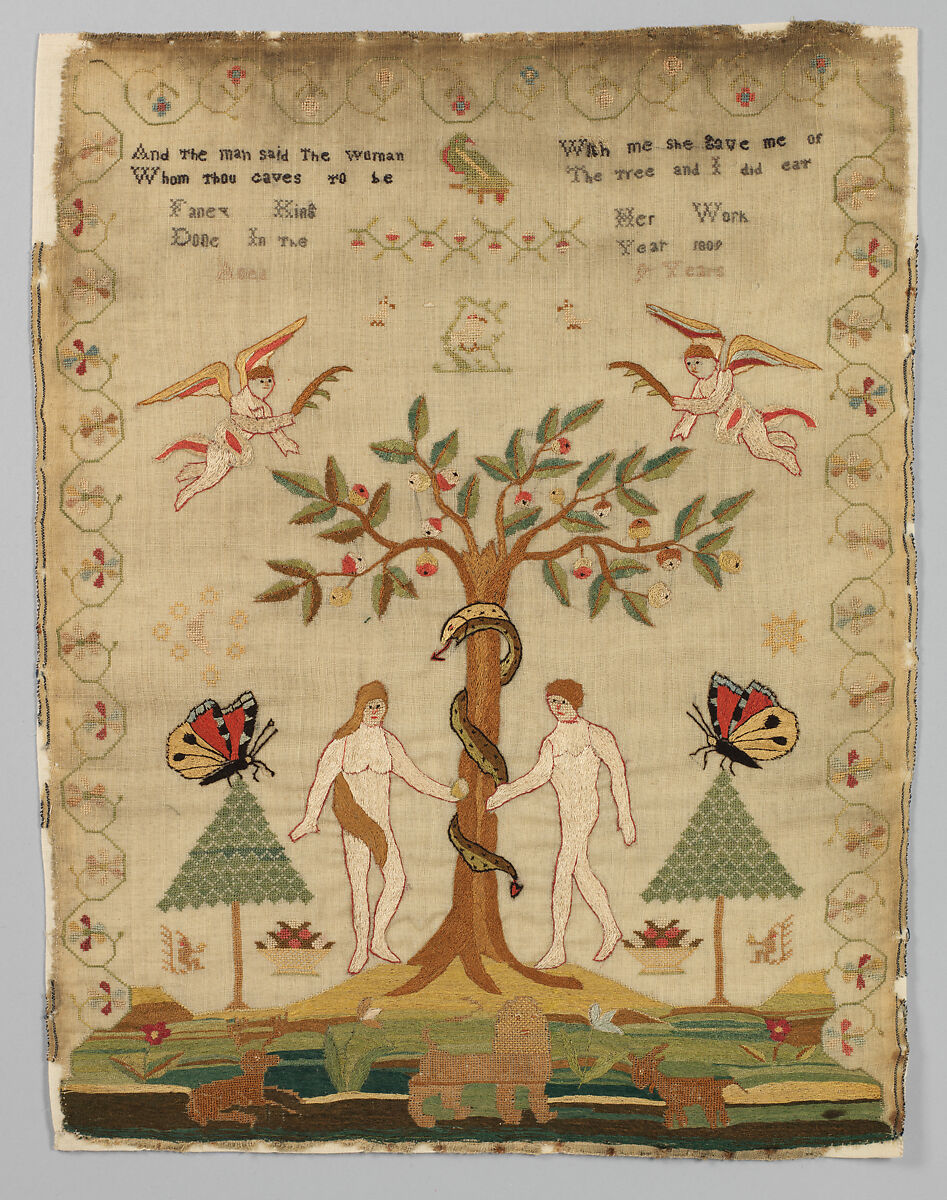 Sampler, Silk on wool canvas, British 