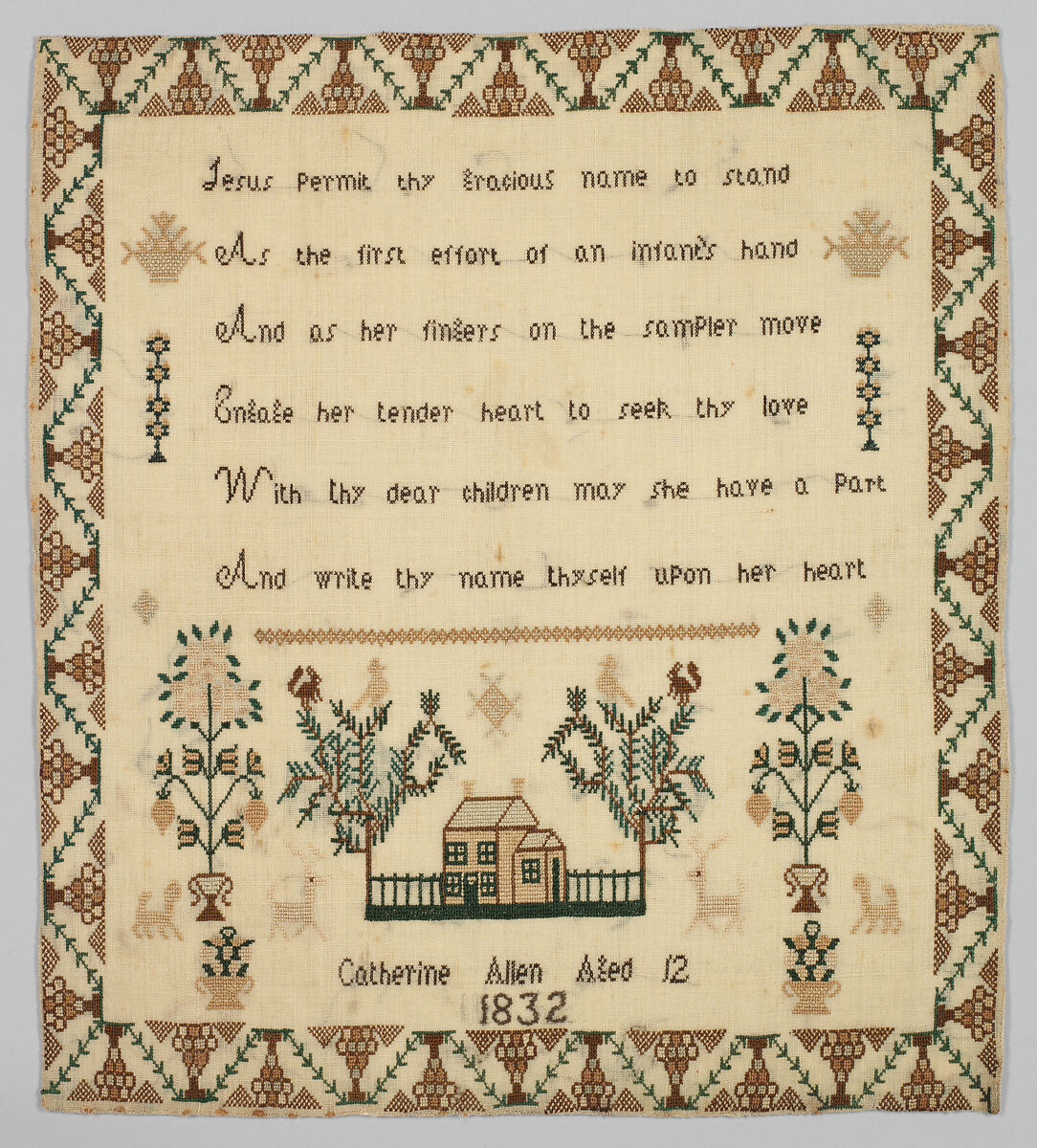 Sampler, Silk on wool canvas, British 