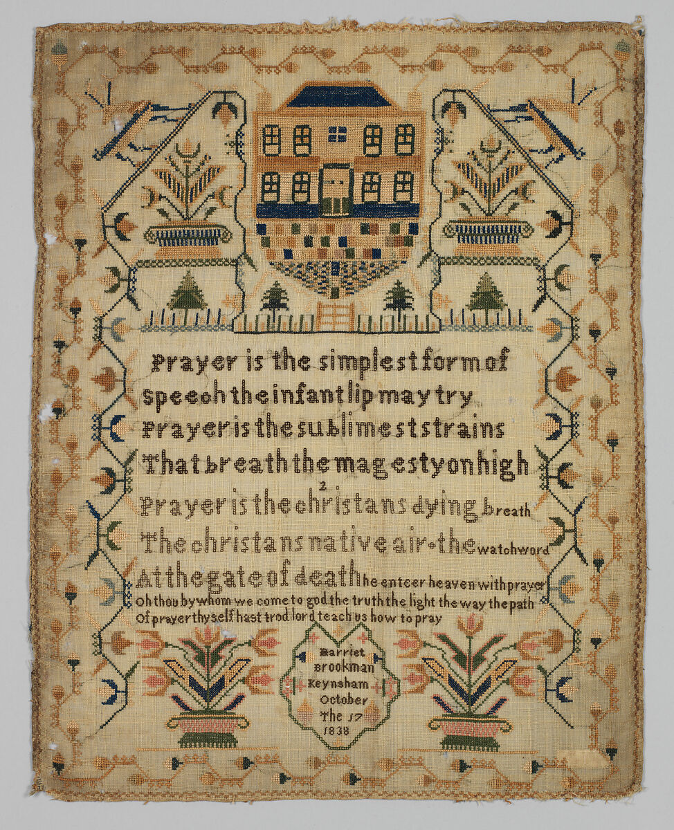 Sampler, Silk on wool canvas, British 