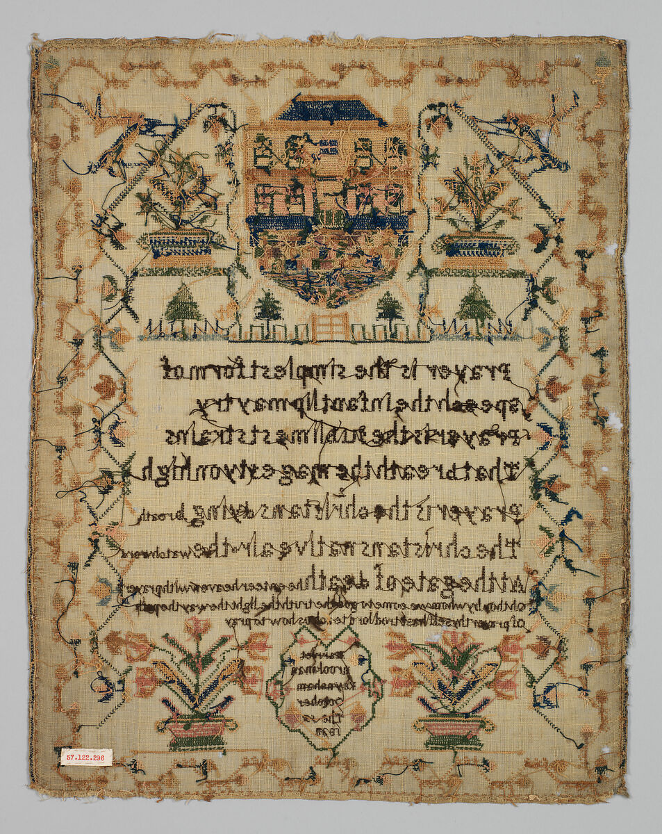 Sampler, Silk on wool canvas, British