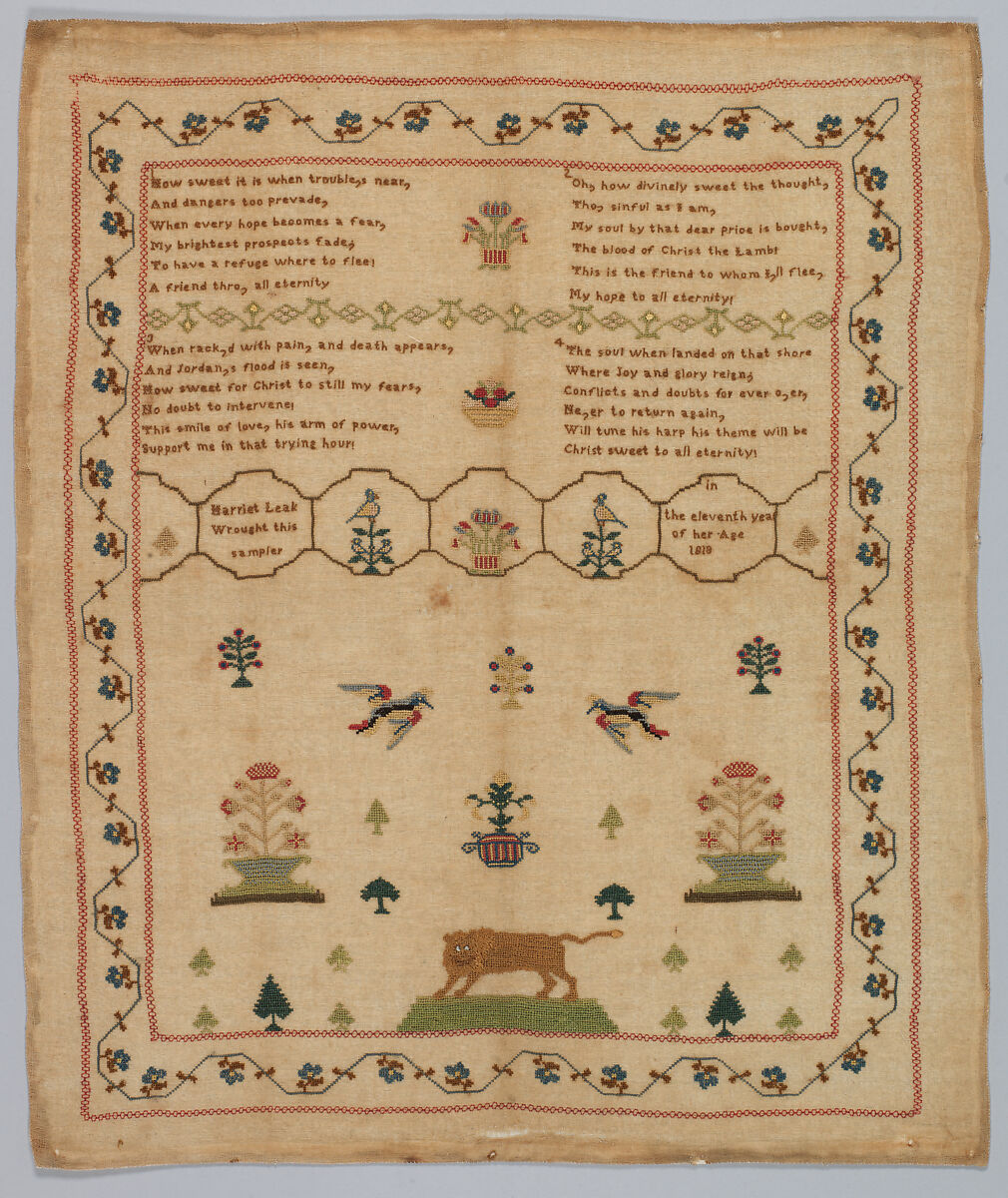 Sampler, Silk on linen, British 