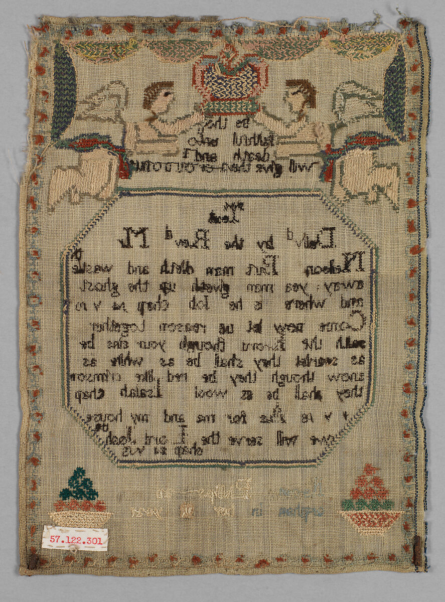Sampler, Silk on wool canvas, British