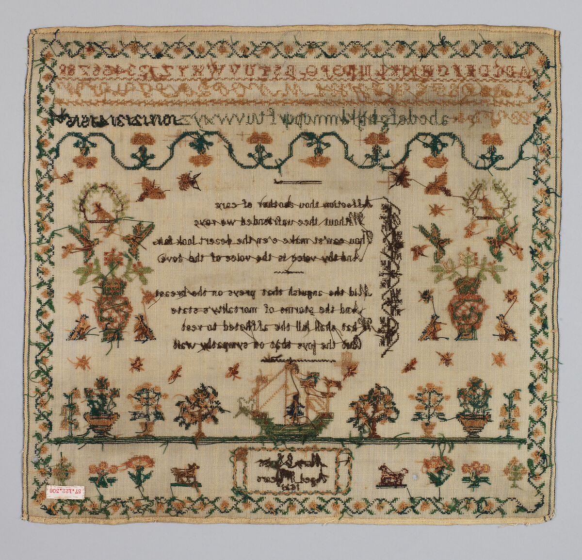 Sampler, Silk on wool , British