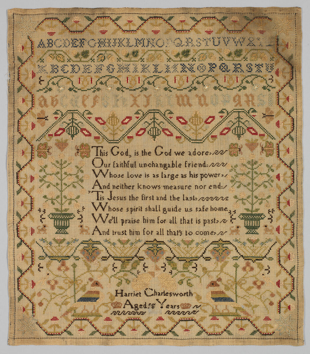 Sampler, Silk on wool canvas, British 