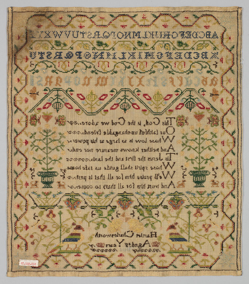 Sampler, Silk on wool canvas, British