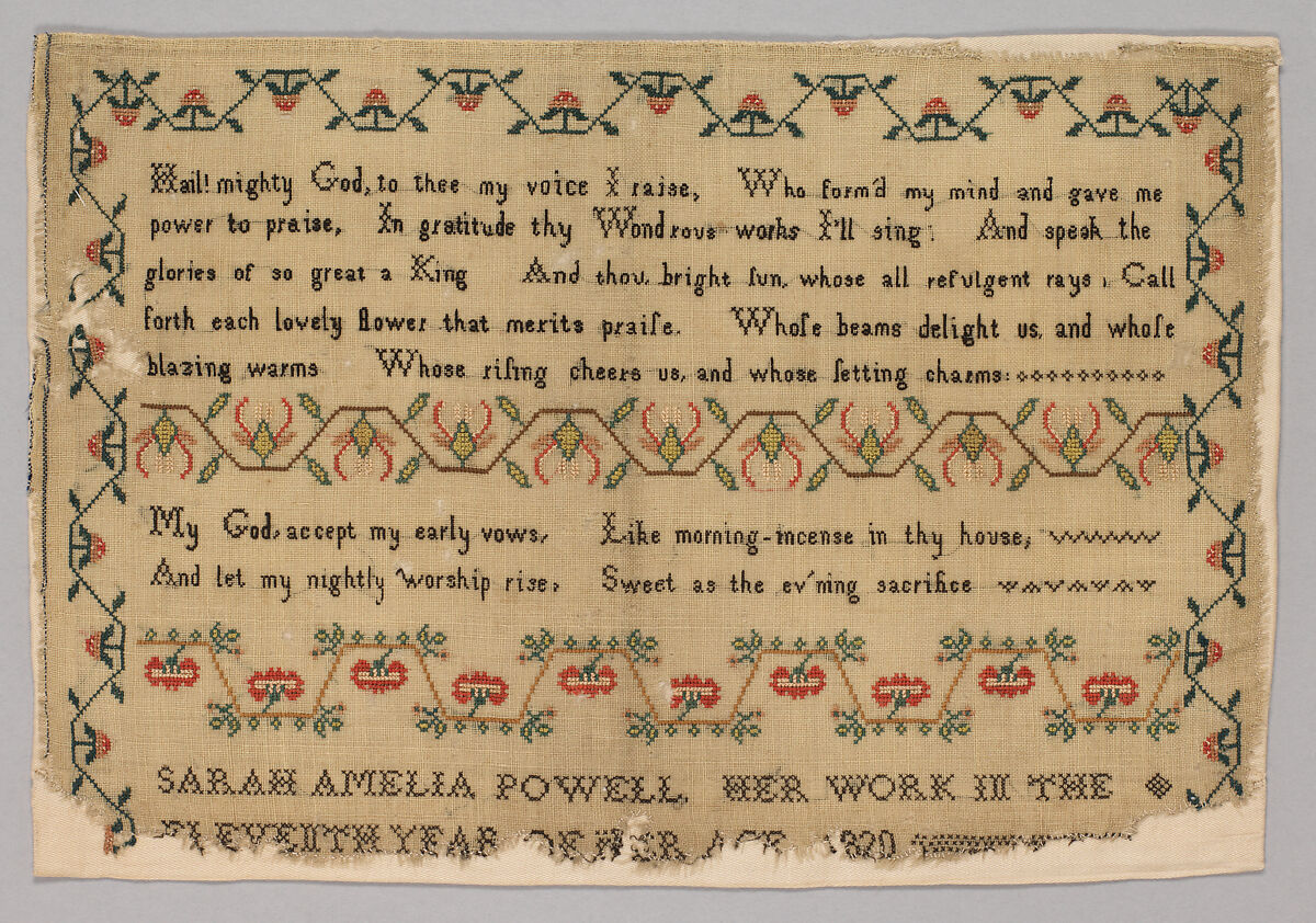 Sampler, Silk on wool canvas, British 